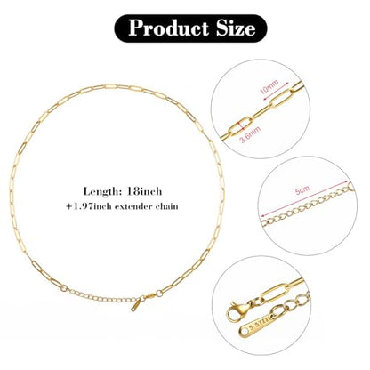 YOUBEIYEE 10 Pack Gold Stainless Steel Paperclip Chain Necklace | for Jewelry Making Paper Clip Necklace Bulk - color: Gold, size: 18inch (3.5x10mm)