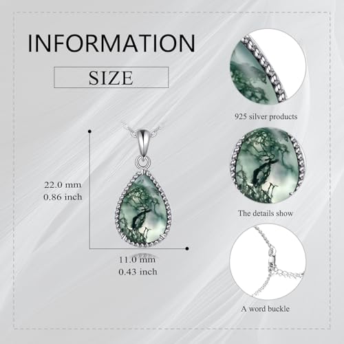 VONALA Sterling Silver Necklace Moss Agate/Turquoise/Larimar/Aquamarine/Opal/Black Onyx/Rose Quartz/Moonstone Pendant Teardrop Necklace Jewelry Gift for Women - style: Moss Agate