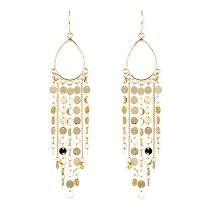 Bohemian Boho Tassel Dangle Drop Earrings for Women – Lightweight Filigree Gypsy Coin Chandelier Disc Charm Hoops – included Gift Box - style: Teardrop - Gold