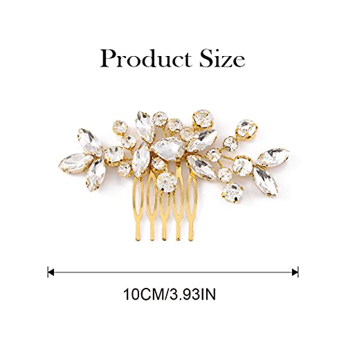 JAKAWIN Bridal Hair Accessories Wedding Hair Clip Silver Hair Comb Women | Crystal Rhinestone Bride Headpiece - color: Gold