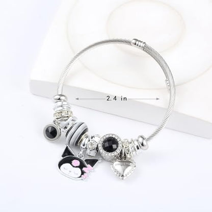 YouLuo Cute Necklace Charm Bracelet Set,Personalized Jewelry Gift for Women | Cute Charm Bracelet, Adjustable Stainless Steel Bracelet, Anime Cartoon Accessories Bracelets for Women Gift and Friendship - color: Kuromi