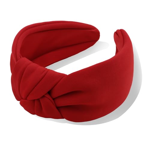 YISSION Red Knotted Headband Wide Headbands for Women Non Slip Head Band Fashion Top Knot Hairband Hair Accessories for Women Girls - color: Red