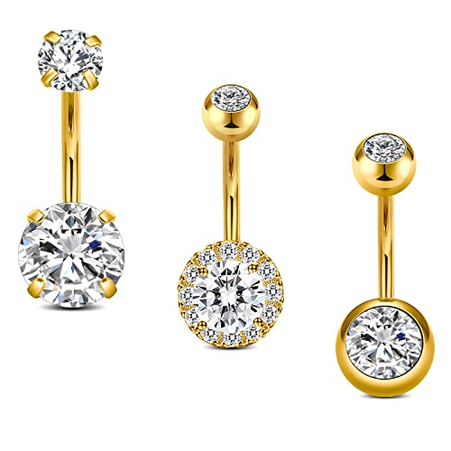 Incaton 14G Belly Button Rings, Stainless Steel Diamond Short Bar Belly Rings For Women, 6mm/10mm Hypoallergenic Navel Piercings With Gift Velvet Pouch - color: Gold 10mm