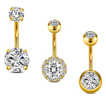 Incaton 14G Belly Button Rings, Stainless Steel Diamond Short Bar Belly Rings For Women, 6mm/10mm Hypoallergenic Navel Piercings With Gift Velvet Pouch - color: Gold 10mm