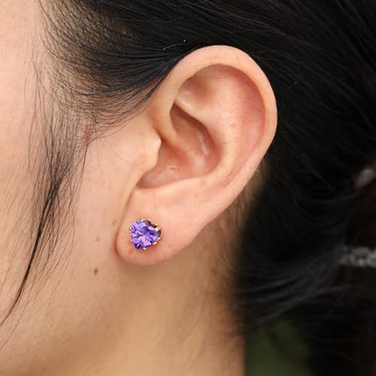 8mm Heart-Cut Birthstone Stud Earrings for Women – 18K Gold Plated Hypoallergenic Cubic Zirconia Earrings, Nickel Free, 12 Months Colors, Everyday Jewelry, Gift for Her, Bridal, Birthday, Christmas - color: 02 Feb Amethyst