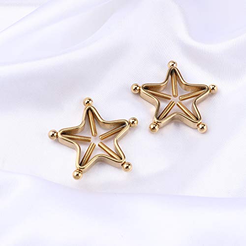 1 Pair Adults Non-Piercings Nipple Shield Adjustable Body Piercing Geometric Stars Nipple Clamp Ring Body Jewelry - color: #1 Gold