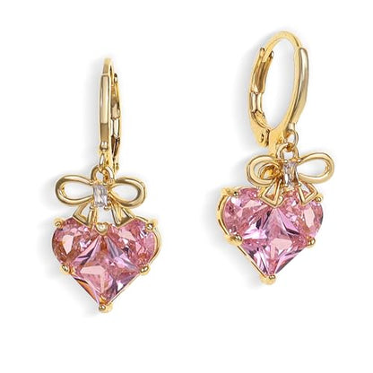 Sonateomber Gold Silver Small Hoop Dangle Earrings for Women, Trendy Dainty Rhinestone CZ Dangling Prom Wedding Leaf Flower Snowflake Butterfly Starfish Fashion Jewelry Gift - color: Pink Heart