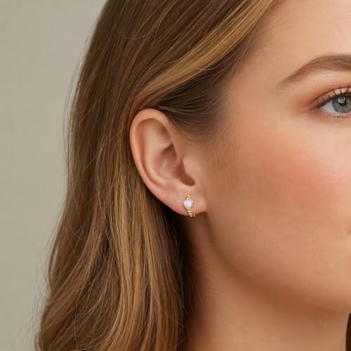 BISAER 14K Gold Plated Heart Opal Huggie Hoop Earrings for Women Trendy | Dainty Twisted Rope Round Small Hoop Earrings, Original Design Y2K Cute Jewelry Gift, Lightweight Comfortable & All Day Wear - color: Gold