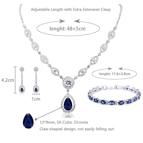 GULICX AAA Cubic Zirconia CZ Silver Plated Base Women's Party Jewelry Set Earrings Pendant Necklace - color: Blue Set