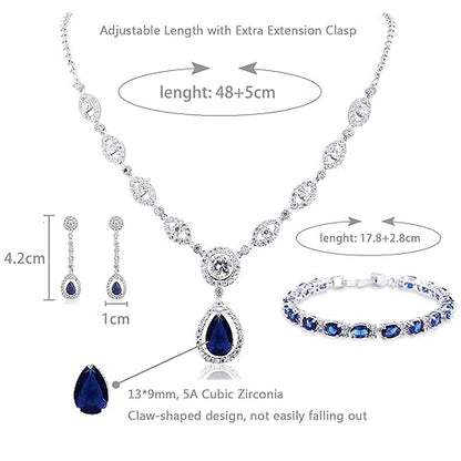 GULICX AAA Cubic Zirconia CZ Silver Plated Base Women's Party Jewelry Set Earrings Pendant Necklace - color: Blue Set