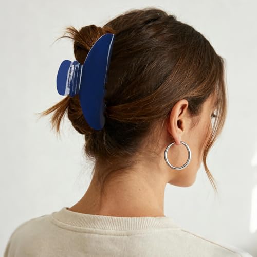 MAORULU Cute Claw Clip for Women – 4.3'' Large Acetate Hair Clips for Thick Thin Curly Long Hair, Durable Hair Clamps Non-slip Jaw Clip, Strong Hold, Stylish French Design (Navy Blue) - color: Navy Blue