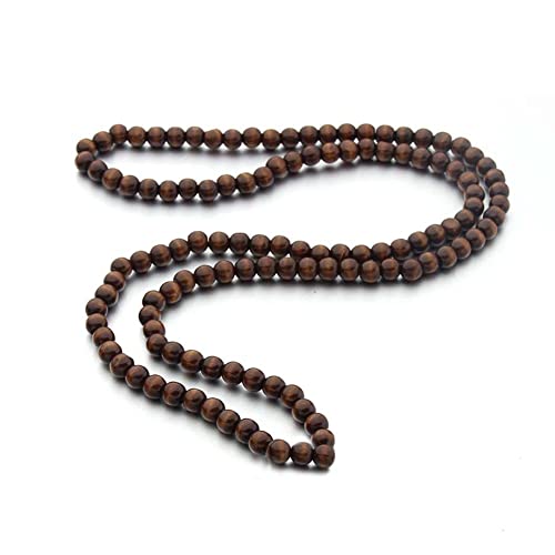 COLORFUL BLING 8MM Natural Wood Bead Necklace Africa Wooden Chain Statement Unisex Chunky Strand Necklaces Hip Hop Jewelry - color: dark
