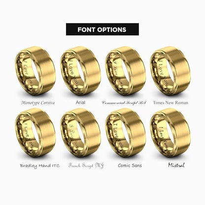 Tungsten Wedding Band Ring Black 10mm Men Women Comfort Fit 18k Rose Gold Step Edge Brushed Polished - color: Yellow Gold Tungsten