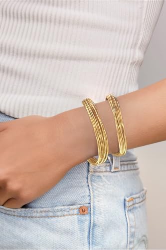 Gold Cuff Bracelet for Women Chunky Multi-layer Cross Wire Open Bracelet Hollow Wide Cuff Bracelets Adjustable Gold Open Cuff Bangle Bracelet - color: Double Wire Cuff Bracelet