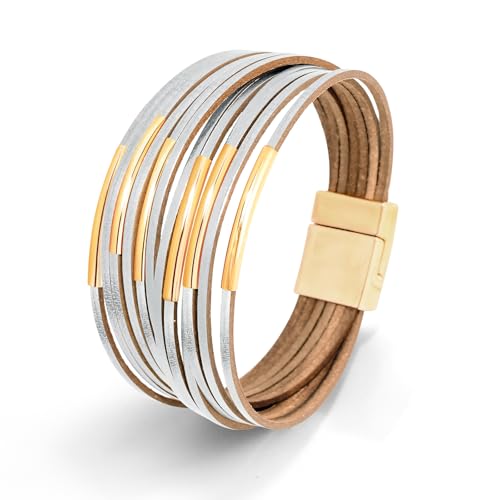 Wrapped Bracelets for Women,Leather Boho Bracelets for Women - color: Leather-Silver