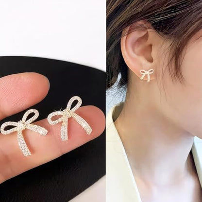 Gold Bow Earrings for Women, Long Tassel Chain Drop Earrings, Trendy Small Bow Earrings, Ribbon Waterfall Dangling Earrings, Pearl Bow Earrings, Sparkly Elegant Bowknot Preppy Jewelry Gifts for Women - color: Gold Bow-I