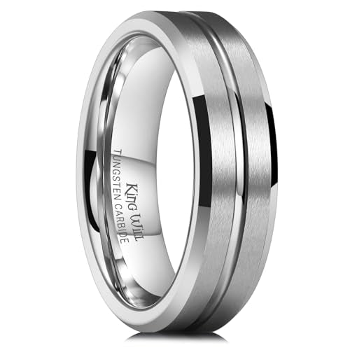 King Will Tungsten Carbide Wedding Band for Men Women-6/8/10mm Width Multicolor Available with Grooved Center Wedding Ring Suitable for Work, Gym Comfort Fit Size 4-16 - color: Silver-6mm