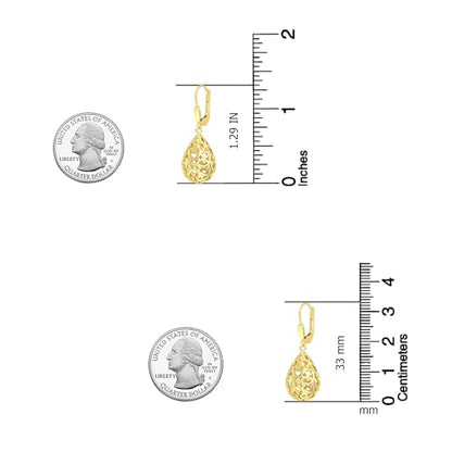 LeCalla 925 Sterling Silver Leverback Drop Earrings | Lightweight Italian Teardrop Dangle Earring for Women - color: 14K Celtic Filigree