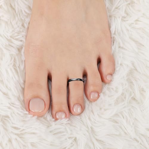 Hoops & Loops 925 Sterling Silver Open Toe Ring for Women & Men, Minimalist Adjustable Band, Tarnish Resistant, Hypoallergenic, Silver, Gold, Rose Gold, Black - color: Black