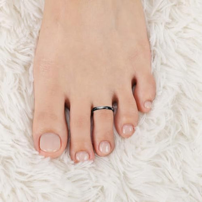 Hoops & Loops 925 Sterling Silver Open Toe Ring for Women & Men, Minimalist Adjustable Band, Tarnish Resistant, Hypoallergenic, Silver, Gold, Rose Gold, Black - color: Black