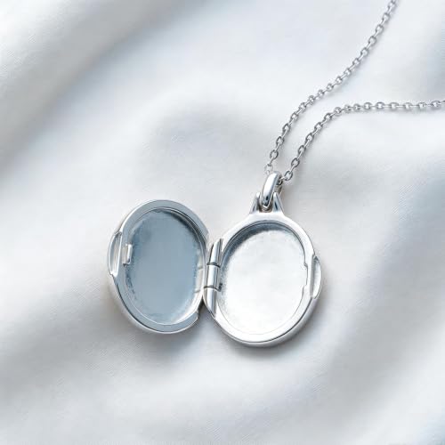 YOUFENG Love Heart Locket 14K Gold-Filled Oval Circle Rectangle Lockets that Hold Pictures Floral Patterns Necklace for Women - style: Silver Oval