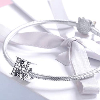 BISAER 925 Sterling Silver Initial Letter A-Z Charms for Bracelets Alphabet Beads Charm Jewelry Gifts - color: Letter H