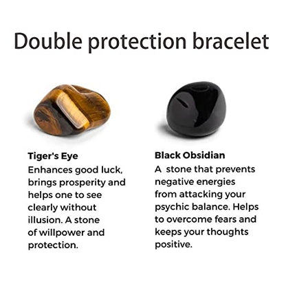 FRG Initials Bracelets for Men Letter Link Handmade Natural Black Onyx Tiger Eye Stone Beads Braided Rope Meaningful Bracelet - style: Braided rope-H