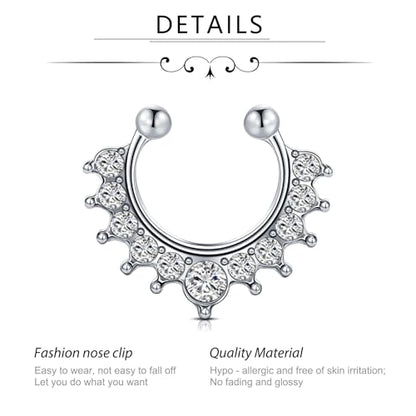D.Bella Fake Septum Hoop 20G Faux Nose Piercing Hoop Clip on Nose Rings Non Piercing Fake Septum Lip Ear Ring Faux Body Piercing Jewelry for Women Men - color: Color C
