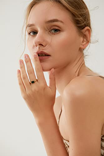 Gold Emerald Rings Gold Rings for Women Dainty Green Rings Cut Emerald Gemstones CZ Non Tarnish Gold Rings 14K Gold Plated Rings for Women Band Size 6/7/8/9 - size: Size 7
