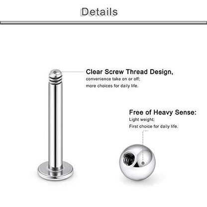 20G 18G 16G 14G 12G Lip Labret Monroe Medusa Nose Rings Stud 316L Surgical Steel Tragus Helix Cartilage Earring Tongue Cheek Piercing Jewelry Bars 6mm 8mm 10mm 12mm 14mm 16mm 19mm 18PCS - color: Silver, size: 14G - 16mm