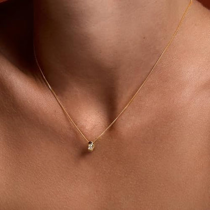 Gold Necklace for Women, 14k Gold Plated Cubic Zirconia Solitaire Pendant Necklace Waterproof Formal Necklaces for Women Cute Simple Necklaces Trendy Gold Jewelry Non Tarnish - color: Gold-oval cz