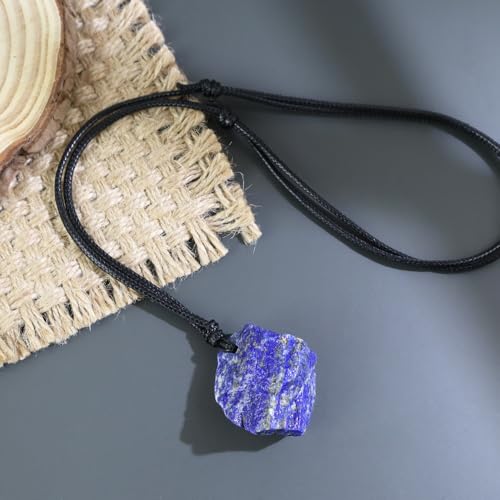 Natural Raw Crystal Necklace for Women Irregular Stone Necklaces Spiritual Gemstone Pendant with Adjustable Rope - color: A-Lapis Lazuli