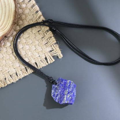 Natural Raw Crystal Necklace for Women Irregular Stone Necklaces Spiritual Gemstone Pendant with Adjustable Rope - color: A-Lapis Lazuli