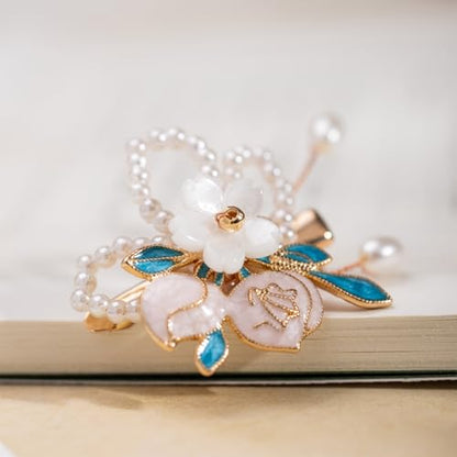 A Pair Wedding Hair Clips, Handmade Floral Design Crystal Hair Clips Pearl Barrettes, Rhinestones Flower Clips Pearl Headpieces Hair Pins Hair Accessories for Women Girls (White) - color: White