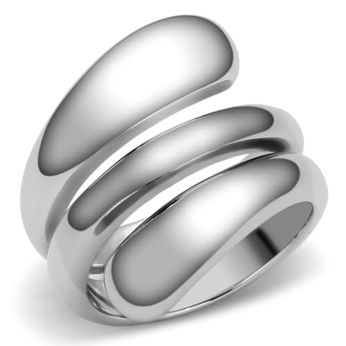 Lanyjewelry Women's Modern High-Polish Triple Wrap Spiral TK316 Stainless Steel Statement Ring