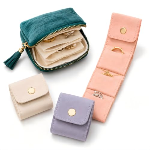 Jewelry Zippered Pocket Case，Green | 4Pcs Jewelry Organizer Set Keeps Rings Earrings Necklaces Cards And Small Essentials Sorted For Travel - color: Green