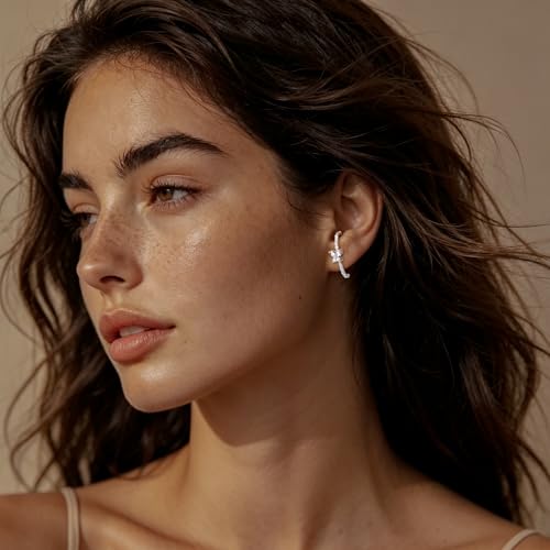CZ Suspender Cuff Stud Earrings Wrap Earlobe Silver Post Cubic Zirconia Minimalist Jewelry for Women - color: Silver Butterfly CZ