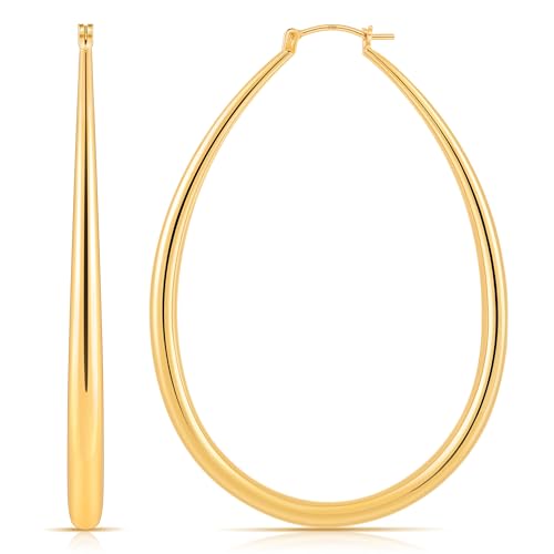 Gacimy Chunky Hoop Earrings for Women, 14K Gold Plated Oval Hoop Earrings with 925 Sterling Silver Post - color: Gold, size: 70mm