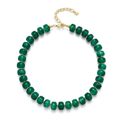 Chunky Colorful Choker Necklace for Women - Summer Beach Round Resin Beads Necklace, Trendy Statement Summer Beach Jewelry Birthday Gifts for Vacation Holiday - color: 14mm Dark green beaded