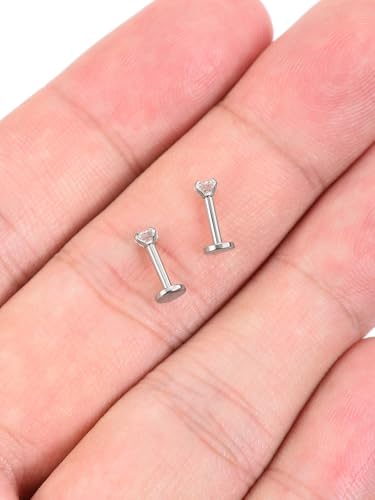 PiercingJ 2-4pcs 16g 316L Stainless Steel 3mm Cubic Zirconia Labret Monroe Lip Ring/Tragus/Helix Earring,6-12mm Bar Length - style: 3mm zirconia round / 6mm bar