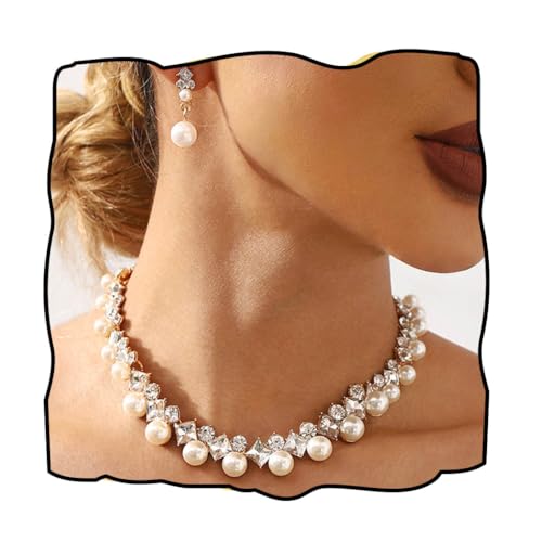 Gangel Rhinestone Necklace Earring Set Faux Pearl Necklace and Dangle Earrings Wedding Bridal Jewelry Crystal Necklaces for Women