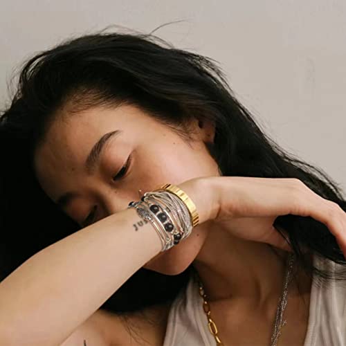 FULU AUTUMN Stackable Beaded Bracelets for Women Boho Wrap Silver Bracelet Layered Fashion Jewelry Gifts for Her - color: 17-Black