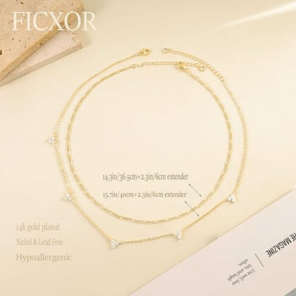 Dainty Layered Necklaces for Women,14k Gold Plated CZ Choker Necklace Stack | 14K Gold Plated Necklace set,Non Tarnish Hypoallergenic Beaded Paperclip Chain Necklace Stack Women's Minimalist Jewelry Gift - color: Gold-4