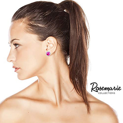 Rosemarie & Jubalee Women's Timeless Classic Statement Clip On Halo Earrings Made With Premium Crystals - color: 15mm, Fuchsia Pink Silver Tone