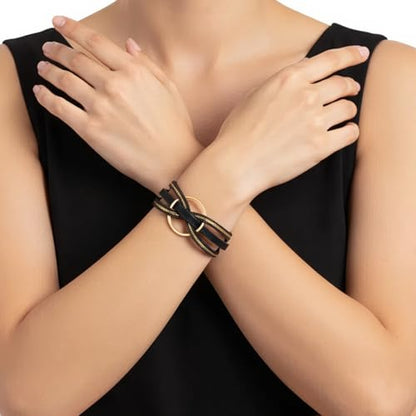 Edoneery Leather Wrap Bracelets for Women, Boho Layered Cuff Bangle | Multi-layer Leather Cuff, Daily wear, Stackable Bangle, Easy on-off, Western Jewelry Gifts for Women - color: Black-6