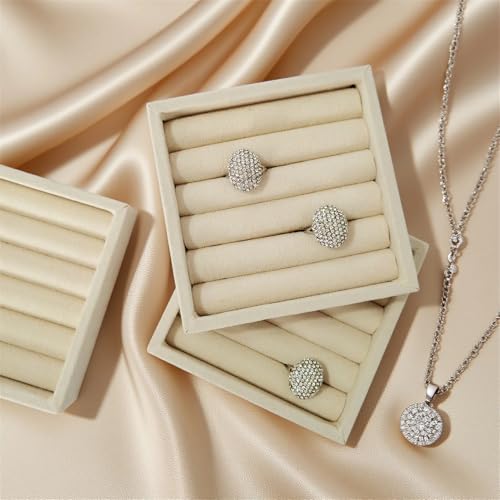 SCIKHETF Velvet Ring Earrings Studs organizer Tray Small Ring Insert Display Tray 5 Slots Stackable (Beige) - color: Beige