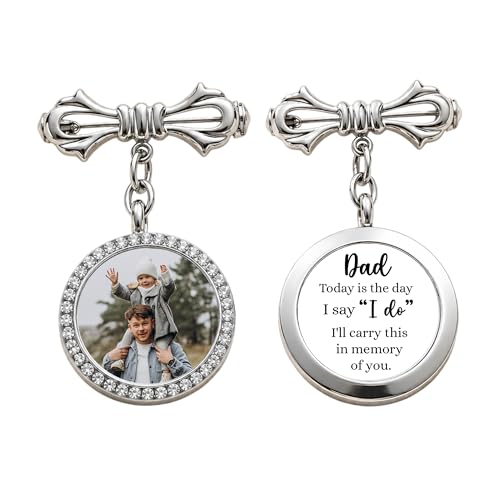 Personalized Wedding Bouquet Photo Charm, Custom Memorial Pin with Picture, Photo Locket Pendant for Bride Bouquet or Groom Suit, Memory Charm for Wedding Bouquet - color: Wedding Memory