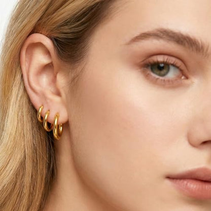 4 Pairs Small Gold Silver Huggie Hoop Earrings for Women Surgical Steel Set | 14K Gold Plated 316L Stainless Steel, 6/8/10/12 mm, Hypoallergenic, Lightweight, Mini Jewelry - color: Gold/4 Pairs