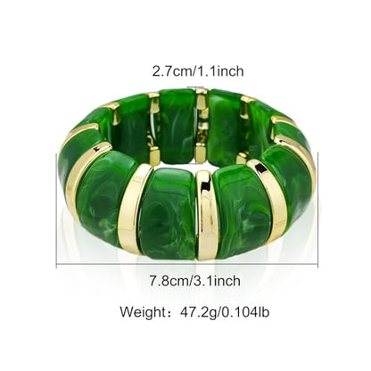 YBMYCM Acrylic Chunky Bangles Bracelets for Women Resin Gold-plated Stackable Stretch Bracelet Wide Wristbands Gift Jewelry - color: DGreen