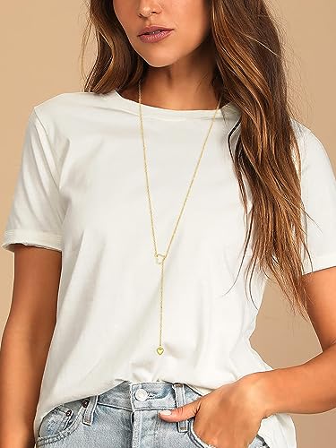 FOCALOOK Heart Lariat Necklaces for Women, Long Slip Chain Necklace | Hypoallergenic 316L Stainless Steel Silver/Black/Gold Plated, Front Slider Closure, Non Tarnish, Layered look, Everyday Wear - color: 06:Gold Heart-Custom